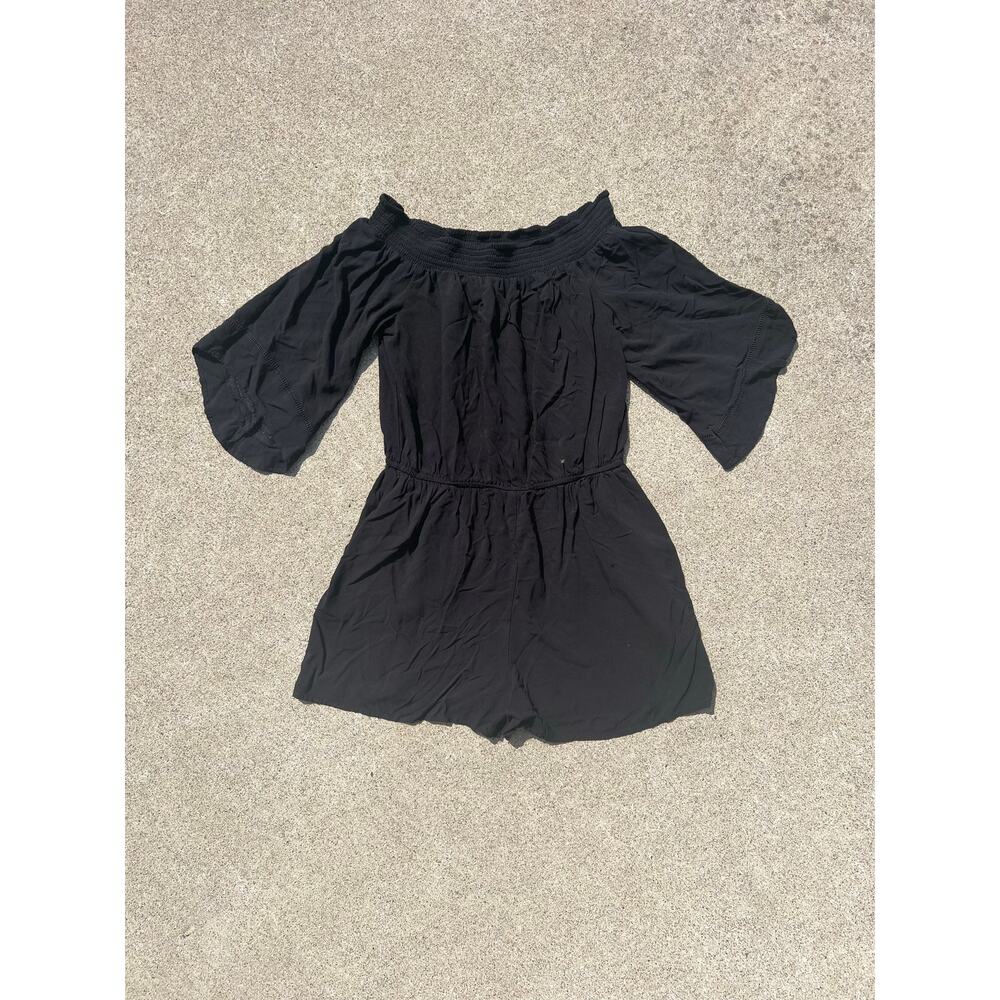 Xhilaration Romper Women Size Medium Black‎ Off The Shoulder 3/4 Sleeve Preppy